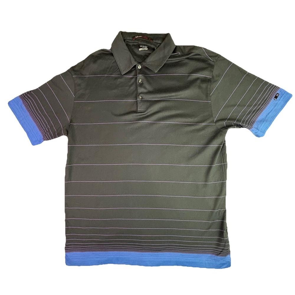 Nike Tiger Woods Collection Golf Polo Shirt Mens Large Black Striped Dri-FIT